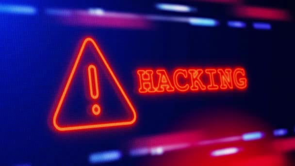 Hacking Warning Alert Screen Loop Blinkende Störung Fehleranimation Cyberkriminalität Hackerangriffe — Stockvideo