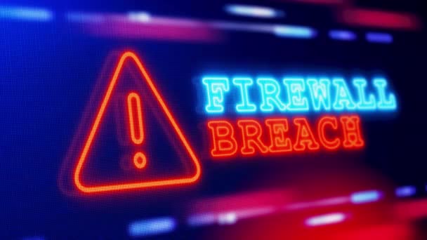 Firewall Breach Warning Alert Lazo Pantalla Error Fallo Parpadeo Animación — Vídeo de stock