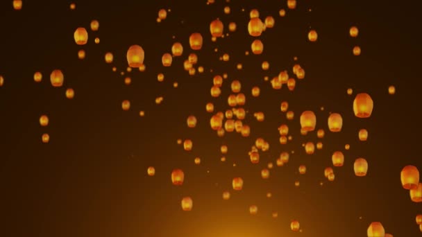 フライングスカイ燃焼炎ランタンシームレスパターンループアニメーション背景 ディワリ祭 中秋節や中国のお祝い 発光フローティングランプ夜空ランタンが浮かぶ — ストック動画
