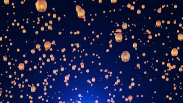 飘扬的天空燃烧的火焰灯笼动画背景 Diwali节 中秋节 灯火通明 夜空明亮 周年纪念日 庆祝活动 — 图库视频影像