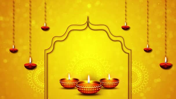 Diwali Fesztivál Háttér Égő Olaj Lámpák Diya Gyertyák Virágos Rangoli — Stock videók