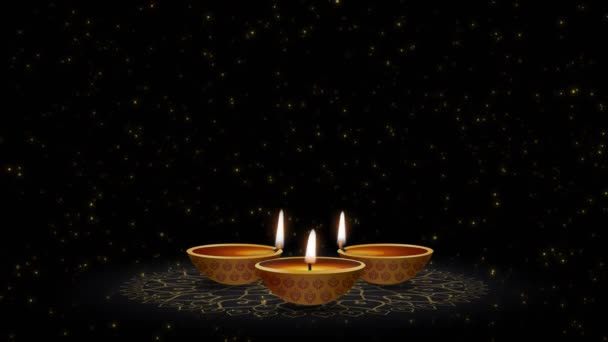 Festival Diwali Fondo Lámparas Aceite Quema Diya Velas Rangoli Floral — Vídeo de stock