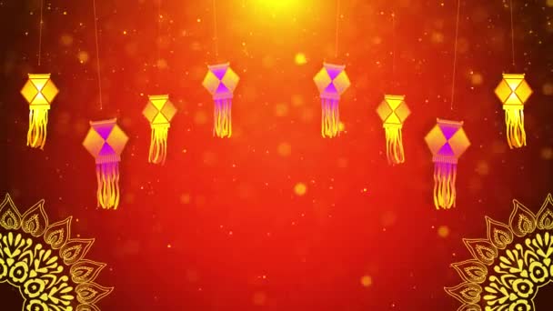 ディワリ祭の背景オイルランプディヤ キャンドル花のレンジョリ ハッピーディーパヴァリカード 装飾的なライト花火のお祝い イベント メッセージ コンセッティ ライトフェスティバル — ストック動画