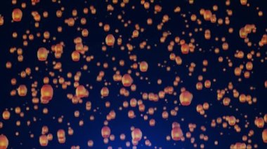 Karanlık gökyüzü yüzen fenerleri doldurdu Uçan Gökyüzü fenerleri Çin 'in yeni yıl kutlamaları arka planı. Parlayan yıldızlar uçan Çin şanslı fenerleri. Festival davetiyesi, doğum günü, parti kutlaması için.