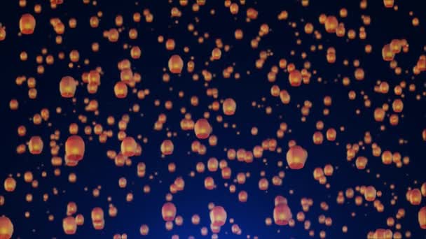 Céu Escuro Cheio Lanternas Flutuantes Noite Flying Sky Lanternas Chinês — Vídeo de Stock