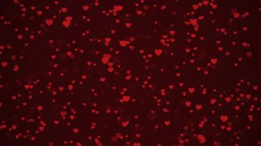 4K Heart Romantik Soyut Parıltı Parçacıkları Soyut Noel gradyan arka planı. Bokeh sim ve kırmızı kalpler şekil değiştiriyor, sevgililer günü aşk ilişkisi bayram festivali evlilik yıldönümü.