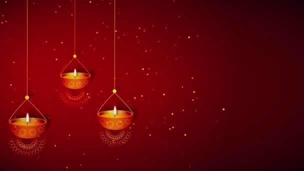 Diwali节背景燃烧油灯Diya 蜡烛花冠 快乐Deepavali卡 装饰灯烟火庆祝活动 Confetti 光明节 — 图库视频影像