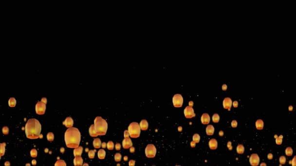 Темное Небо Заполнены Плавающие Фонари Ночь Летающие Фонари Неба Китайский — стоковое видео