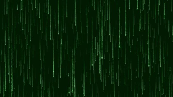 矩阵二进制码雨动画计算机二进制码雨信息流技术背景 矩阵雨数字式Hex代码 数字数据流矩阵 数字数字零一个流 — 图库视频影像