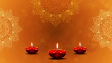 Mutlu Diwali, Deepavali ya da Dipawali Işık Festivali Kutlama arkaplanı. 3D 4K ışıklandırma havai fişek kopyalama alanı. Rangoli diya gaz lambası. Hindistan 'da Diwali Işığı. yaratıcı diwali tebrik kartı