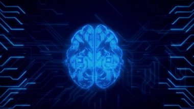 Yapay Zeka Kuantum Bilgisayar Teknolojisi dijital beyin derin öğrenme makinesi teklif ediyor. Beyin taraması. Düşünme süreci. Bazı şeylerin interneti. Yapay zeka öğrenme. Siber zeki beyin.