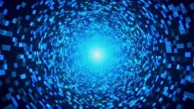 4K Blue Circle bilim-kurgu fütüristik teknik bilim-kurgu tüneli Ağ yapısına, soyut neon uçuşu. Zaman yolculuğunda hiperuzay ışınları. Büyük veri yüksek teknoloji bilgi akışı engelleme zinciri metaevreni