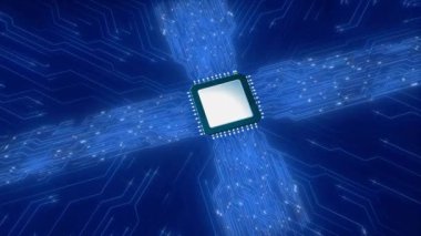 4K 3D yapay zeka yapay zeka devre kartı. Elektronik bilgisayar donanım teknolojisi. Anakart dijital çip. Teknoloji bilimi geçmişi. İşlemci. Siber punk siber uzayı. Yenilikçi Makine Öğrenmesi