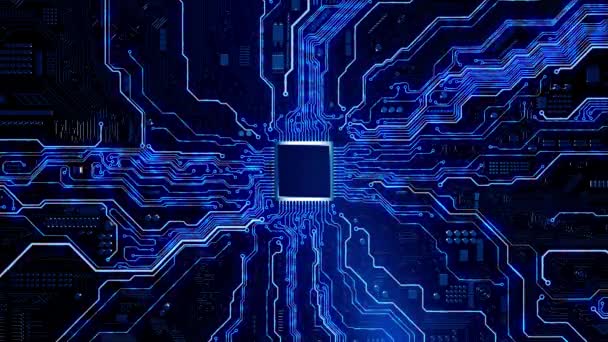 Electrones Placa Circuito Animación Fondo Flujo Datos Inteligencia Artificial Aprendizaje — Vídeo de stock