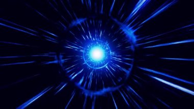 Siber uzay bilim kurgu teknolojisi dijital uzay bilim-kurgu tünelinde mavi neon tünel büyük veri akışı engelleme zinciri 3D animasyon, metaevren hareketi, uzay zaman yolculuğu, warp hızı, gelecekteki ışın,