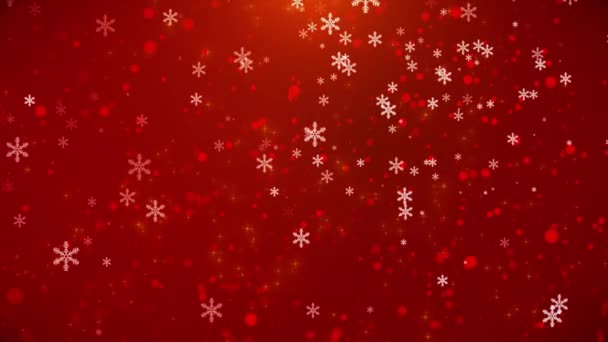 Świąteczne Płatki Śniegu Świętują Świąteczne Ramy Zaproszenia Cząstek Światła Czerwonym — Wideo stockowe