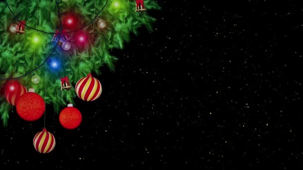 Natal Festivo Flocos Neve Quadro Luzes Cintilantes Piscando Ramos Abeto — Vídeo de Stock