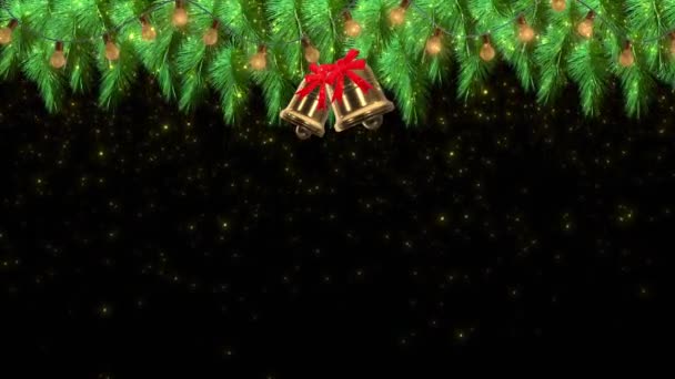 ホリデーフレーム4K 3Dファイアーは緑色のライトが付いている新年のカードか旗の装飾的な境界を支えます 新年とクリスマス2021の背景 クリスマスツリーブランチ スパークルとボケのお祝いのライト — ストック動画