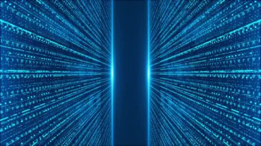 Dijital Büyük veri akışı fütüristik dalga bilgisi, akıllı bulut sunucusu ai yapay zekası teknolojisi, mavi parçacık dalgası, veri akışı süreci, 5 g, büyük veri, iot, Cyberpunk hunisi. 4K hunisi