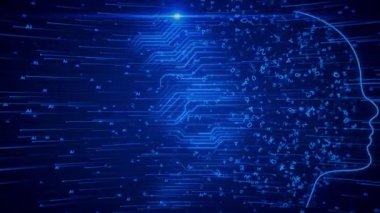 Siber Teknoloji İcat Yapay Zeka Yapay Zeka Beyin Animasyonu. Dijital Büyük Veri Akımı. Derin Öğrenme konsepti. Modern Fütürist Makine Öğrenme, Sanal Devre Veri Aktarım Çipi