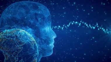 Dijital Yapay Zeka Futuristik Beyin Animasyonu. İnsan arayüzü kavramı. Robot sistem. Programlama. Gelecek Teknolojisi Görselleştirme, Büyük Veri Aktarımı Otomasyonu. derin öğrenme