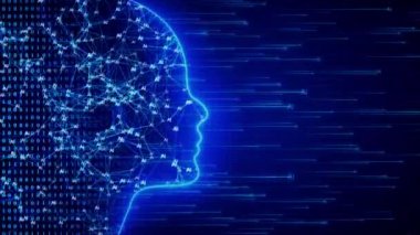 Dijital Yapay Zeka Futuristik Beyin Animasyonu. İnsan arayüzü kavramı. Robot sistem. Programlama. Gelecek Teknolojisi Görselleştirme, Büyük Veri Aktarımı Otomasyonu. derin öğrenme