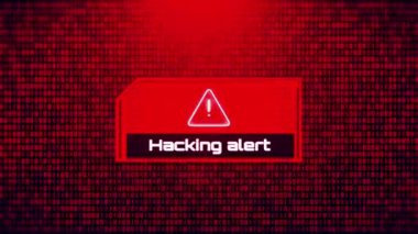 Koyu Kırmızı Arkaplan Tehlike Sembolü. Bilgisayar virüsü. Sistem Hacklenmiş Hata İşareti. Kötü amaçlı yazılım, fidye yazılımı, veri sızıntısı. Hackleme, veri hırsızlığı, dolandırıcılık, sahtekarlık. Sistem uyarısı, hackleme