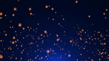 Yee Peng Festivali 'nde yüzen fenerler Uçan Gökyüzü yanan alev fenerleri Animasyon Arkaplanı. Diwali festivali, Sonbahar festivali veya Çin festivali. Yüzen parlak lambalar Gece gökyüzü fenerleri yüzüyor.