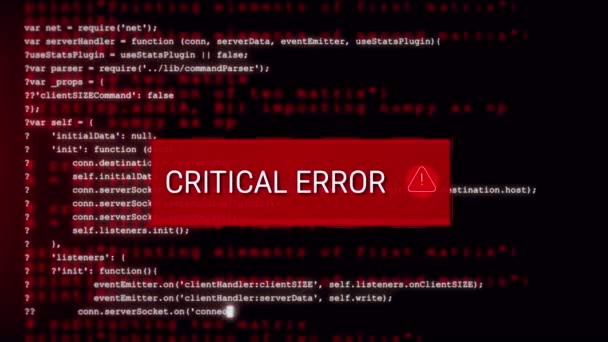 システムハッキングメッセージ 背景コードバックグラウンドウイルス警告 マルウェアの侵入 ウイルス データ漏洩の脅威 ダボス エラーセキュリティアラート サイバー犯罪攻撃コンピュータエラーの歪み — ストック動画