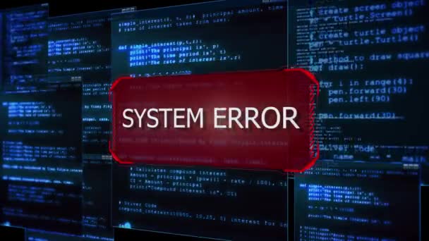 Messaggio Hacking Del Sistema Sfondo Codice Avviso Virus Sfondo Penetrazione — Video Stock