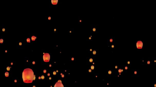 Beau Ciel Lanternes Volant Dans Ciel Nocturne Nouvelle Année Événement — Video