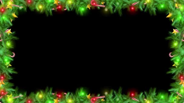 Animation Design Neujahr Und Weihnachtsbaum Blätter Mit Christmas Black Backdrop — Stockvideo