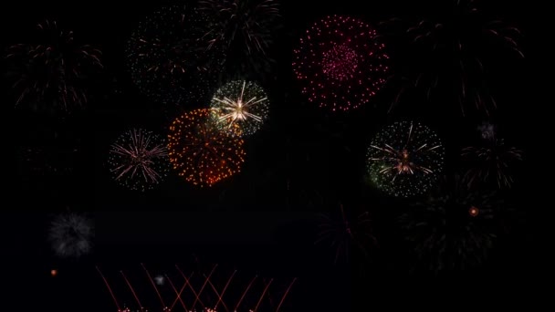 Szczęśliwego Nowego Roku Fajerwerki Eksplodują Nocnym Niebie Imprezy Uroczystości Święto — Wideo stockowe