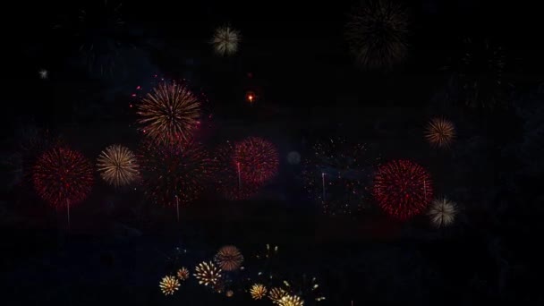 Kleurrijke Vakantie Vuurwerk Tonen Deeltjes Vonken Nacht Hemel Abstracte Achtergrond — Stockvideo