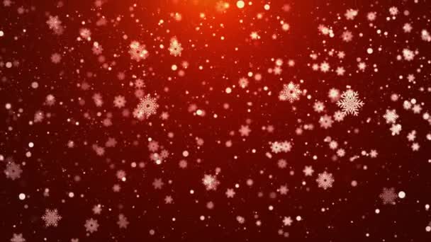 Різдвяні Сніжинки Відзначають Різдвяну Рамку Запрошення Частинками Світла Червоному Тлі — стокове відео