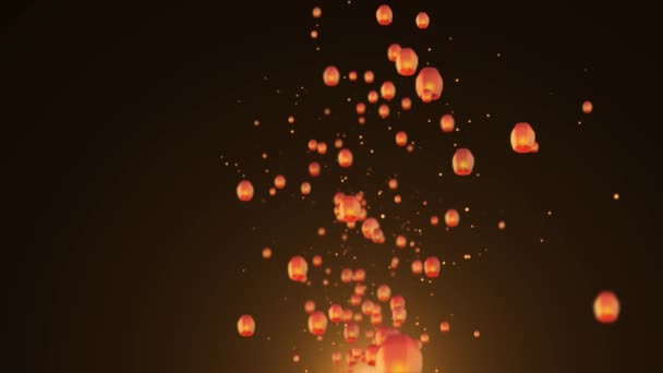 Cielo Volador Flotante Quema Linternas Llama Fondo Animación Festival Diwali — Vídeo de stock
