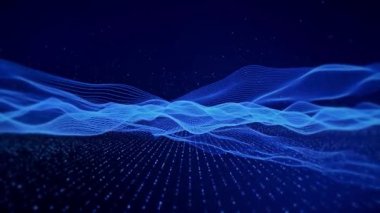 soyut dalga hareketi akış dalgası ağ örgüsü çizgisi koyu 4K 3D arka plan. Arka plan için modern fütürist tasarım. Dijital siber uzay, yüksek teknoloji, teknoloji. veri ağı ve siber güvenlik