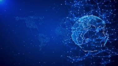 3D Küresel Teknoloji Gezegeni Dünya siber uzayda. Dünya çapında Büyük Veri akışı Büyük Veri Bulutu. Siber Yapay Veri Ağı bağlantısı. İşletme konseptinde madencilik engelleme kripto para değişimi