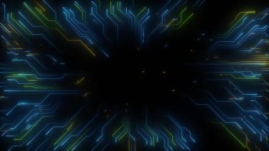 4K 3D Yapay Zeka AI devre kartı elektronik PCB devre siber-punk siber uzay. Yenilikçi teknoloji makine öğrenimi. Gelecekçi Elektronik Devre Kurulu Mikroçip İşlemcileri Teknolojisi