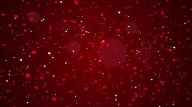 4K Heart Romantik Soyut Parıltı Parçacıkları Soyut Noel gradyan arka planı. Bokeh sim ve kırmızı kalpler şekil değiştiriyor, sevgililer günü aşk ilişkisi bayram festivali evlilik yıldönümü.