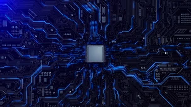 Animação Fundo Fluxo Dados Elétrons Placa Circuito Inteligência Artificial Machine — Vídeo de Stock