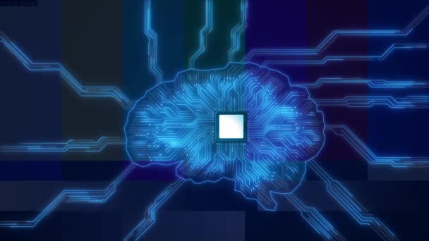 電気脳ブレインストーミング脳回路基板コンセプトのハイテク人工知能コンセプト 電子脳駆動プロセッサ ディープラーニング プリント基板Pcb Iot モノのインターネット — ストック動画