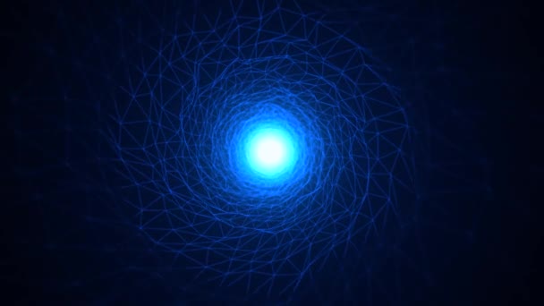 4KブルーサークルSf未来科学フィクショントンネルウェブ構造 抽象ネオンへの飛行 タイムトラベルにおけるハイパースペース ビッグデータハイテク情報フローブロックチェーンメタバース — ストック動画