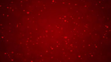 Sevgililer Günü Kırmızı Kalpler Arkaplanı. Kalplerin sevgi çerçevesini selamlıyorum. Bokeh 'in şenlikli sınır dekorasyonu, parıltılar, evlilik yıldönümü için kalpler, romantik duygular, sosyal medya, mutluluk, ortaya çık,