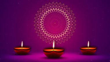 Diwali festivali arka planında yanan gaz lambaları diya, mumlar çiçekli rangoli. Mutlu Deepavali kartları. Dekoratif ışıklar havai fişek kutlaması. Dilekler, Olaylar, Mesaj, Tatil. Konfeti, Işık Festivali.