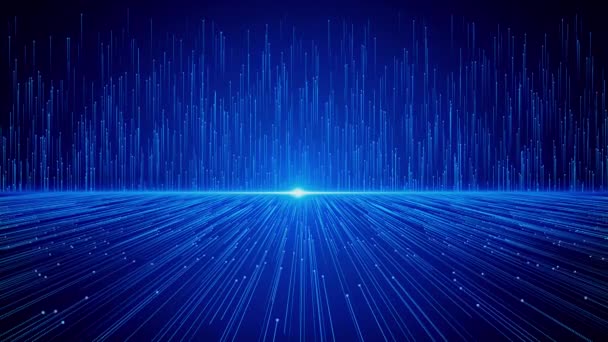 デジタルブルーの風景粒子の波通信またはソーシャルメディアネットワーク接続 サイバースペースマトリックス ホログラム デジタルデータフロー サイエンス フィクション バイナリ コード 科学技術コンセプト — ストック動画