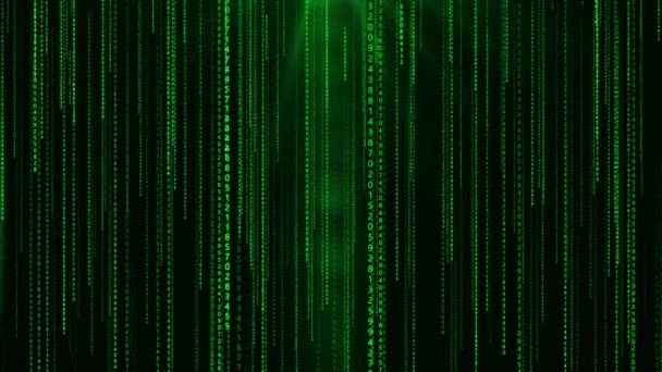 Digital Grön Matris Regn Fallande Cyberpunk Binär Kod Bearbetning Sci — Stockvideo
