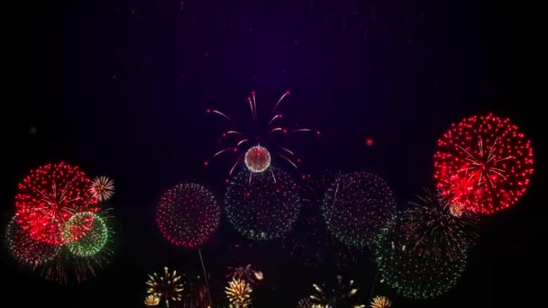 Frumoase Focuri Artificii Strălucitoare Aur Lumini Bokeh Cerul Noapte Vacanță — Videoclip de stoc