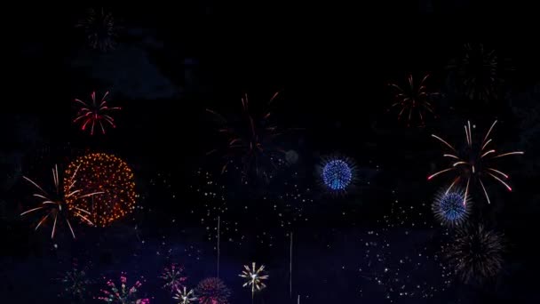 Colorful Holiday Fireworks Display Particles Sparks Night Sky Abstract Background — Stock Video