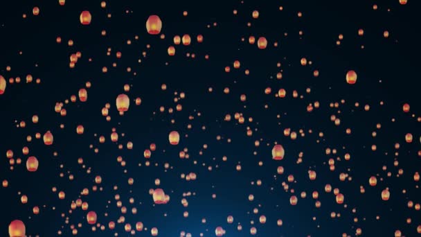 Úszó Lámpások Yee Peng Fesztiválon Repülő Égbolt Égő Lánglámpák Animációs — Stock videók